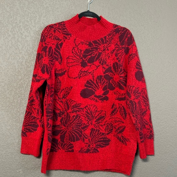 Liz Claiborne Long Sleeve Turtle Neck Sweater Size  XL Red Color  Floral Print - Picture 2 of 10